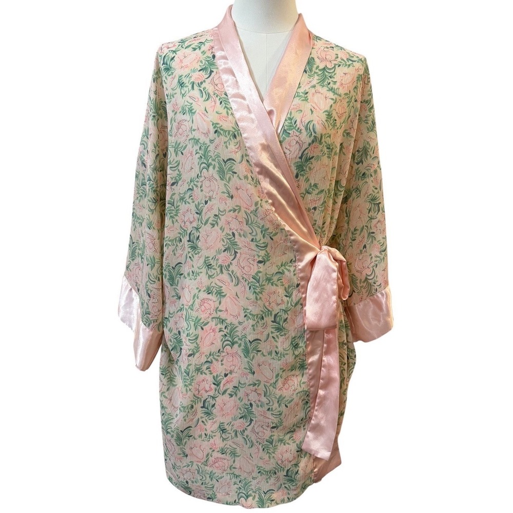 Victoria's Secret Vintage Gold Label Kimono Robe Pink Floral One Size Romantic